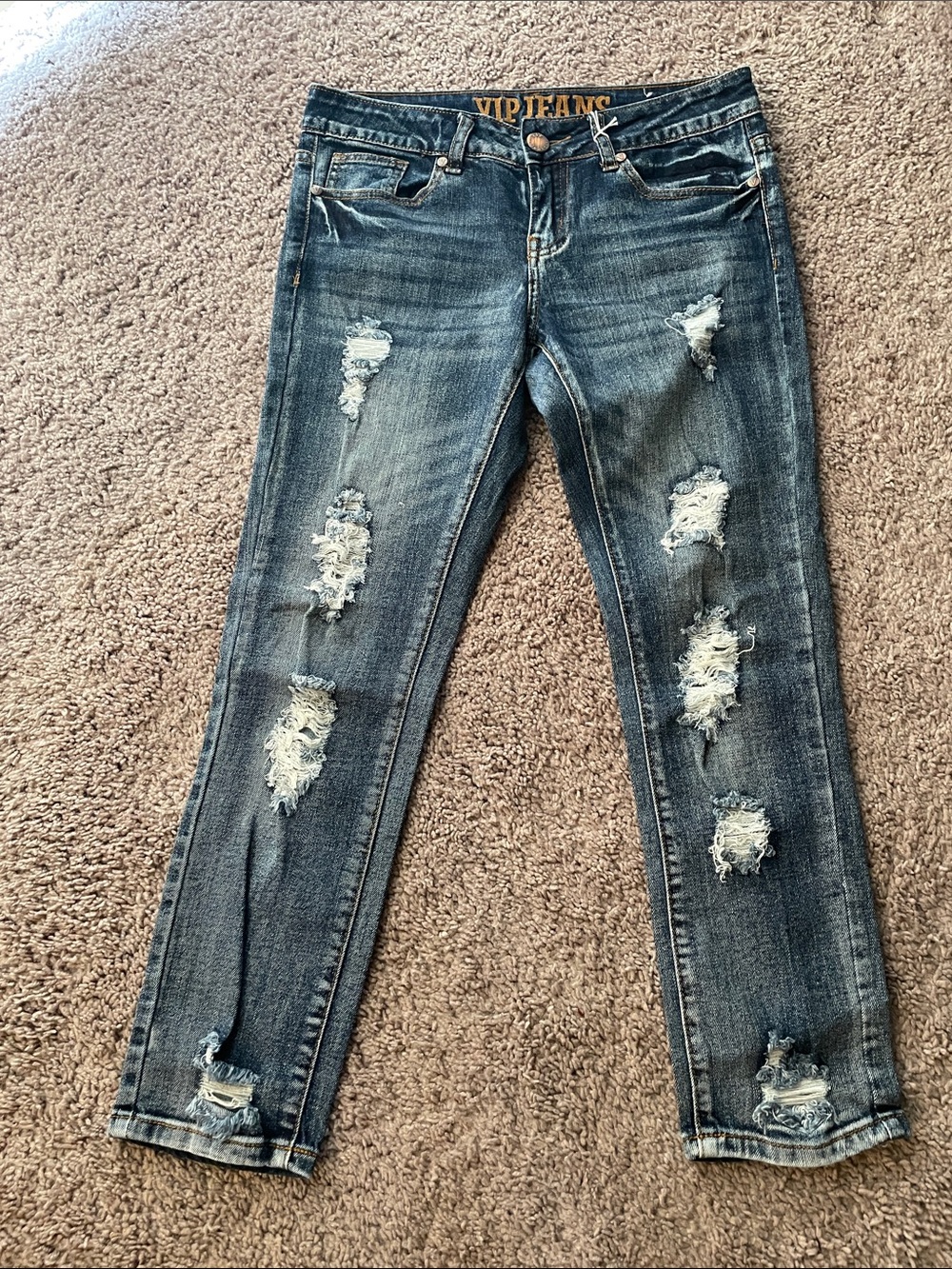 VIP Women's Distressed Medium Blue Skinny Jeans
